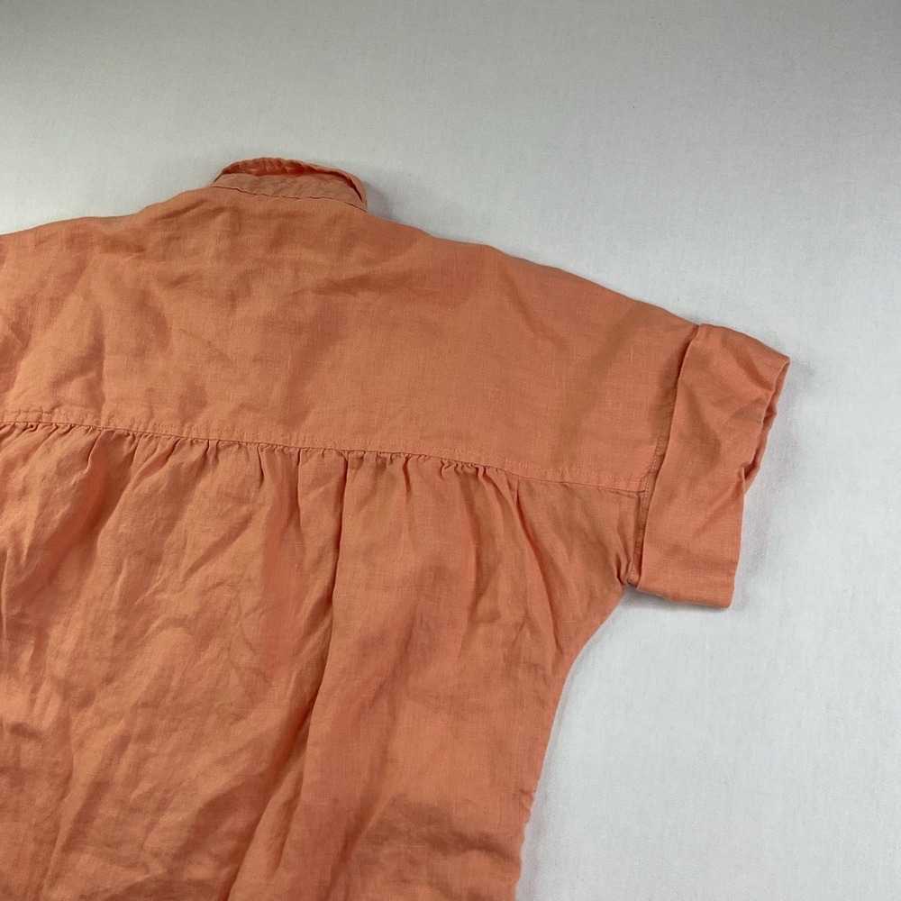 J Crew Shirt Dress 100% Linen Short Sleeve Button Up Relaxed Fit Pockets Sz 2XS - Picture 4 of 8